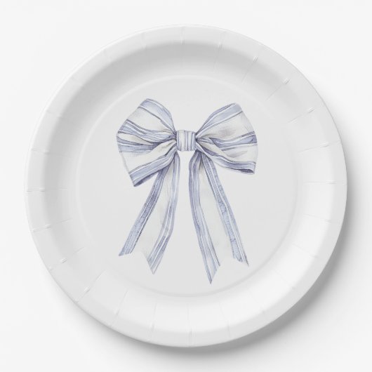 パープルかわいらしホワイトボウブライダルシャワー ペーパープレート (正面)