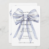 パープルかわいらしホワイトボウ誕生日 招待状 (正面/裏面)