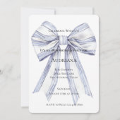 パープルかわいらしホワイトボウ誕生日 招待状 (正面)