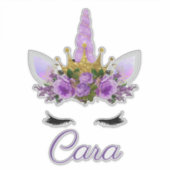 パープルかわいらしユニコーン|スパークリー金ゴールドグリッタークラウン シール (正面)