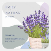 パープルかわいらしラベンダーフローラ結婚ズ・サンキュー スクエアシール (正面)