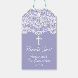 パープルかわいらしヴィンテージレース確認ギフトラベル ギフトタグ