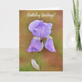 パープルかわいらし春アイリスフラワーアート誕生日 カード (正面)
