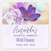 パープルかわいらし春クロッカスキャンドルビズの写真 スクエアシール (正面)