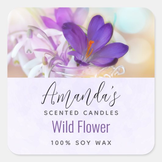 パープルかわいらし春クロッカスキャンドルビズの写真 スクエアシール (正面)