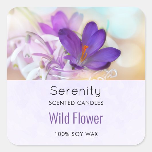 パープルかわいらし春クロッカスキャンドルビズの写真 スクエアシール (正面)