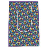 パープルかわいらし春パンシーパッチパターンイースター ミディアムペーパーバッグ (裏面)