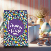 パープルかわいらし春パンシーパッチパターンイースター ミディアムペーパーバッグ