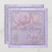 パープルかわいらし薄紫バラ誕生日パーティー 招待状 (正面/裏面)