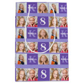 パープルかわいらし誕生日フォトコラージュカスタム ミディアムペーパーバッグ (正面)