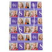 パープルかわいらし誕生日フォトコラージュカスタム ミディアムペーパーバッグ (裏面)