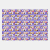 パープルかわいらし誕生日フォトコラージュカスタム ラッピングペーパーシート (正面)