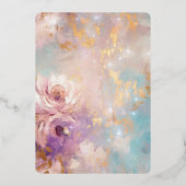 パープルかわいらし金ゴールドアクアブルーフローラブライダルシャワー 箔招待状 (裏面)