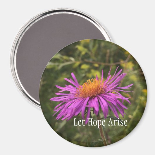 パープルかわいらし金ゴールドフラワー感動的ホープ引用文 マグネット (正面/裏面)