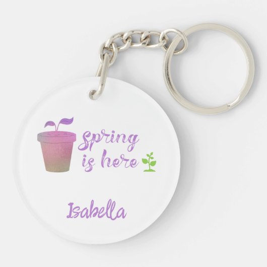 パープルかわいらし&グリーン春はこちらキーチェーン キーホルダー (裏面)