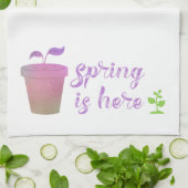 パープルかわいらし&グリーン春はこちら キッチンタオル (折り畳み)