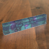 パープルがターコイズ抽象芸術を満たすフラクタル美術名 デスクネームプレート (側面)