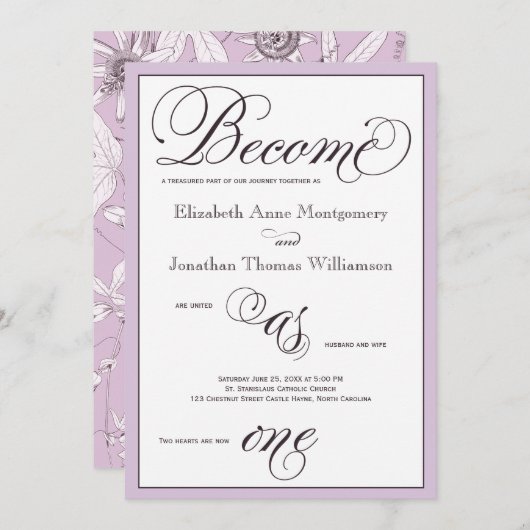 パープルが一つのクリスチャン結婚式招待状になる 招待状 (正面/裏面)