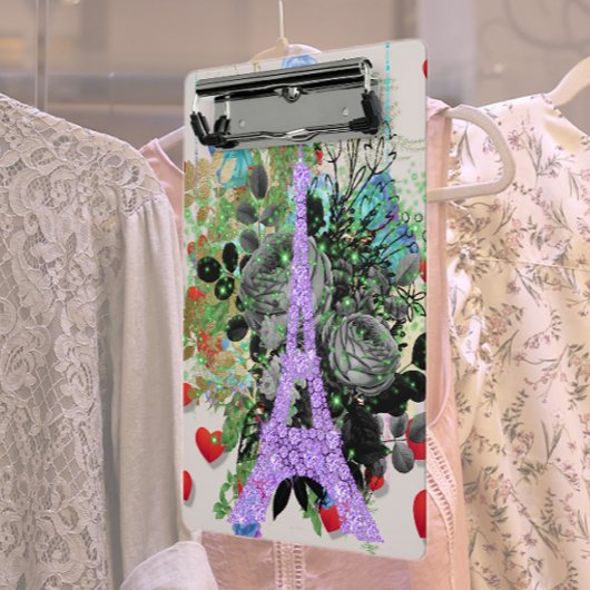 パープルきらきら光るエッフェルタワー ミニクリップボード