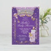 パープルきらきら光るグリッターベビーシャワー招待状 招待状 (スタンド正面)