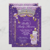 パープルきらきら光るグリッターベビーシャワー招待状 招待状 (正面/裏面)