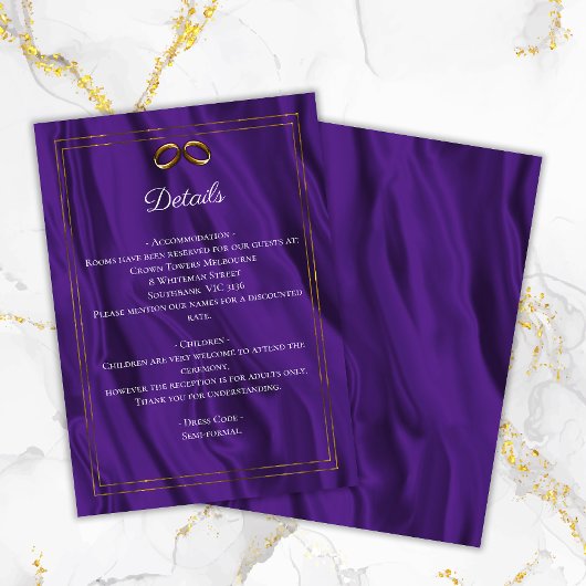 パープルきらめくおよび金ゴールド結婚リングや輪の詳細 エンクロージャーカード