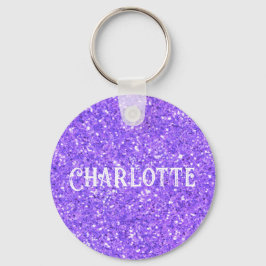 パープルきらめくグリッターパターンのキーチェーン キーホルダー