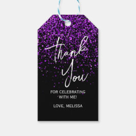 パープルきらめくグリッターブラック誕生日ありがとう ギフトタグ