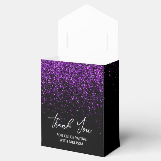 パープルきらめくグリッターブラック誕生日ありがとう フェイバーボックス (オープン)