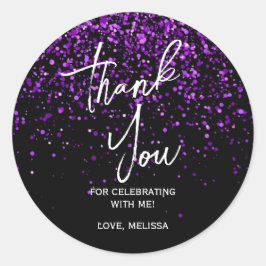 パープルきらめくグリッターブラック誕生日ありがとう ラウンドシール