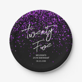 パープルきらめくグリッターブラックAny Age誕生日 ペーパープレート