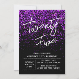パープルきらめくグリッターブラックAny Age誕生日 招待状