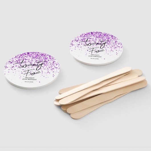 パープルきらめくグリッターホワイトエイジ誕生日 ハンドファン (組立なし)