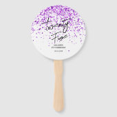 パープルきらめくグリッターホワイトエイジ誕生日 ハンドファン (正面)
