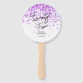 パープルきらめくグリッターホワイトエイジ誕生日 ハンドファン
