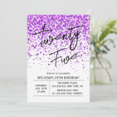 パープルきらめくグリッターホワイトエイジ誕生日 招待状 (スタンド正面)