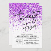 パープルきらめくグリッターホワイトエイジ誕生日 招待状 (正面/裏面)