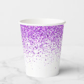 パープルきらめくグリッターホワイトエイジ誕生日 紙コップ (裏面)