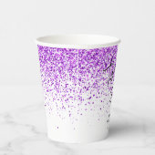 パープルきらめくグリッターホワイトエイジ誕生日 紙コップ (右)