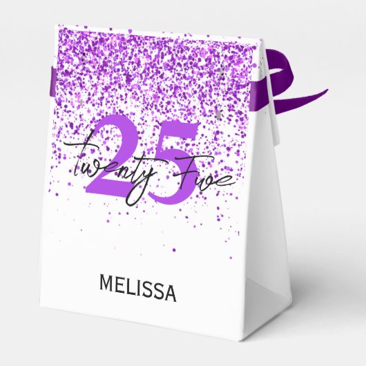パープルきらめくグリッターホワイト誕生日ありがとう フェイバーボックス (裏面サイド)