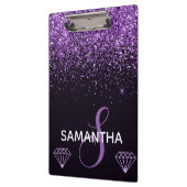 パープルきらめくグリッター&ダイヤモンドモノグラム クリップボード (左)