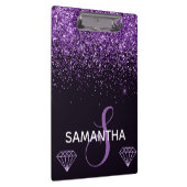 パープルきらめくグリッター&ダイヤモンドモノグラム クリップボード (右)