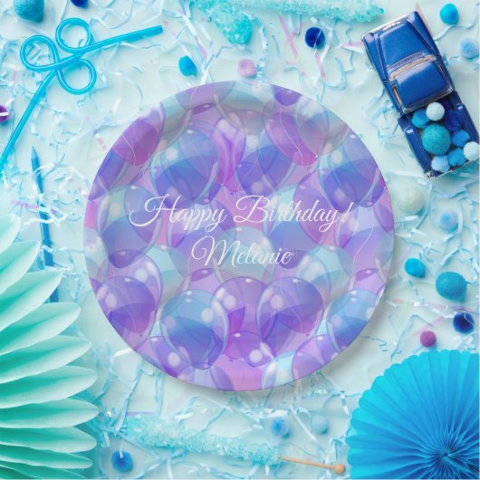 パープルきらめくティール(緑がかった色)ブルー誕生日パーティバルーン ペーパープレート (パーティー)