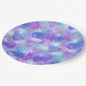 パープルきらめくティール(緑がかった色)ブルー誕生日パーティバルーン ペーパープレート (アングル)