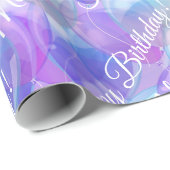 パープルきらめくティール(緑がかった色)ブルー誕生日パーティバルーン ラッピングペーパー (ロールコーナー)