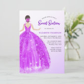 パープルきらめくドレグラデーションススイート16誕生日 招待状 (スタンド正面)