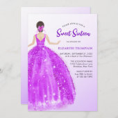 パープルきらめくドレグラデーションススイート16誕生日 招待状 (正面/裏面)