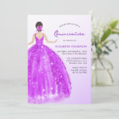 パープルきらめくドレスキグラデーションンセアニラ誕生日 招待状 (スタンド正面)