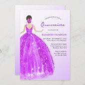 パープルきらめくドレスキグラデーションンセアニラ誕生日 招待状 (正面/裏面)