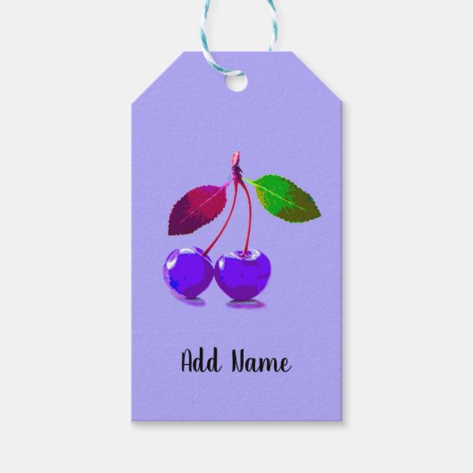 パープルさくらんぼアポップ・アートのートパーソナライズされた ギフトタグ (正面)